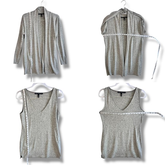 White House Black Market Cardigan & Tank Set M/S Gray Marled Knit Work Layering - Picture 11 of 13